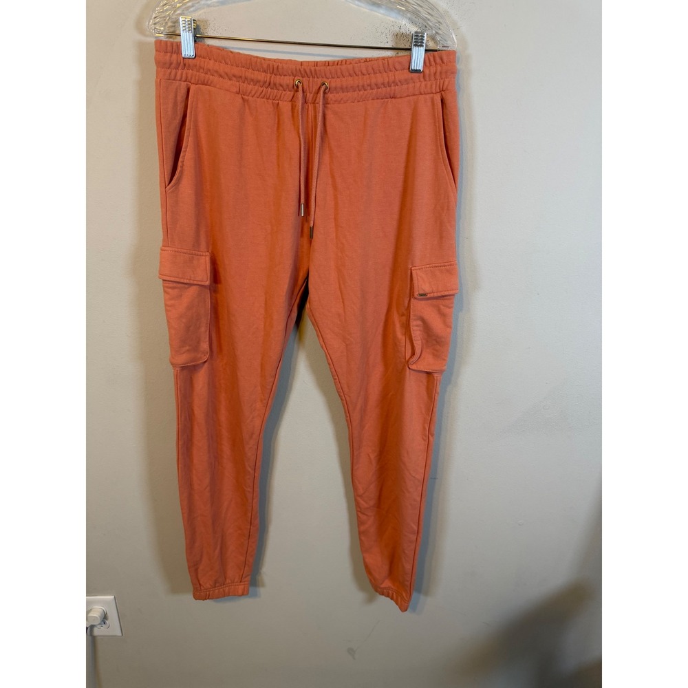 Guess Mens Cargo Jogger Pants French Terry Coral Orange Large